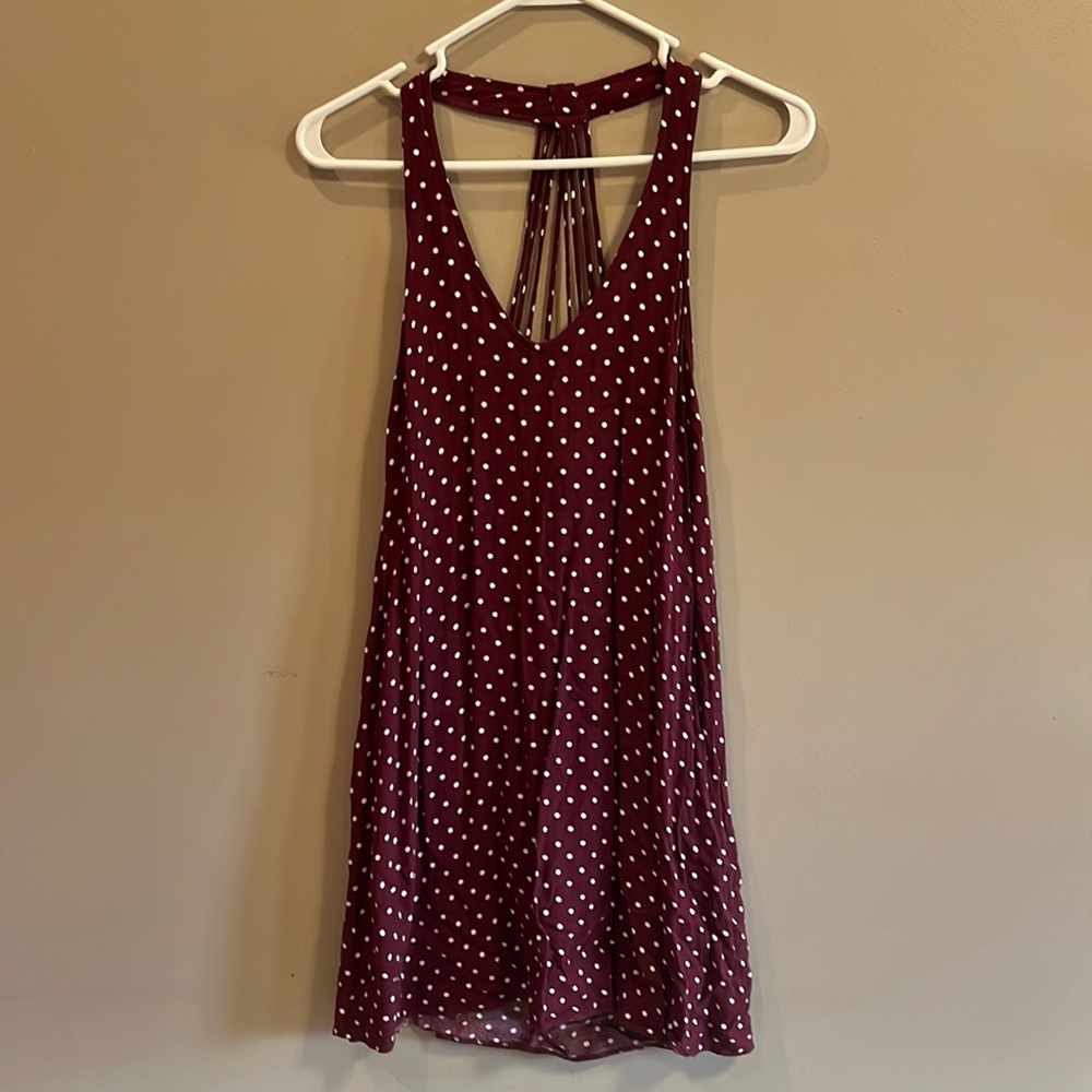 Maroon/burgundy red and white polka dot dress with cute back from American Eagle